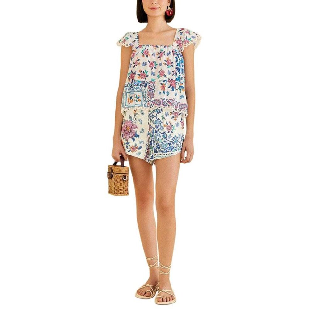 NWT Floral Patchwork Square-Neck Women’s Top in Cream